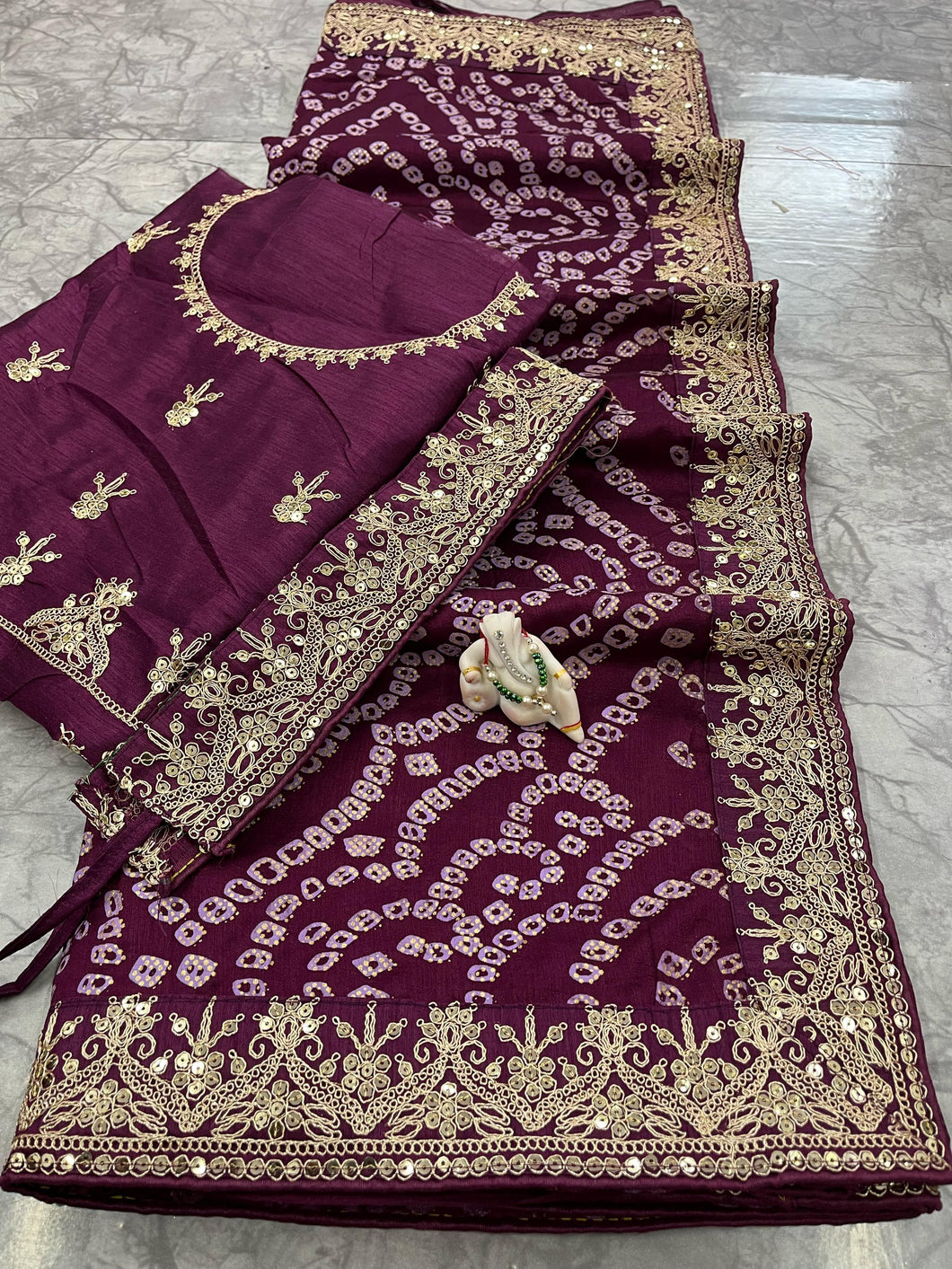 Bandhej Saree with Sequence work