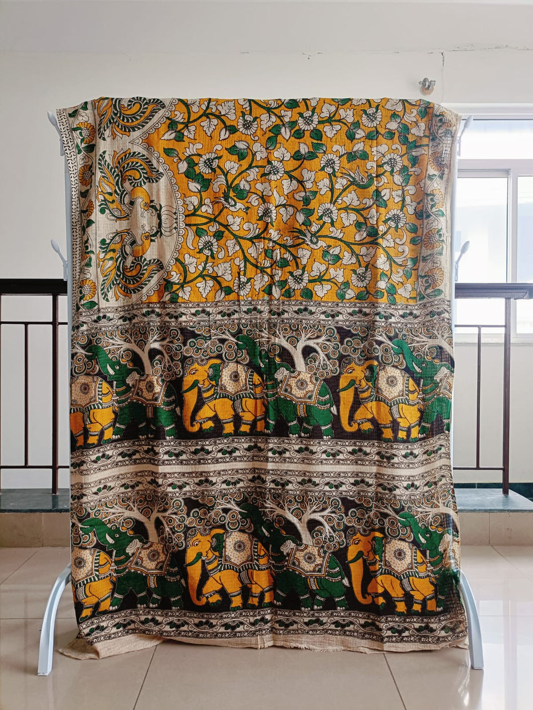 Pure Kota Cotton with hand painted kalamkari Saree