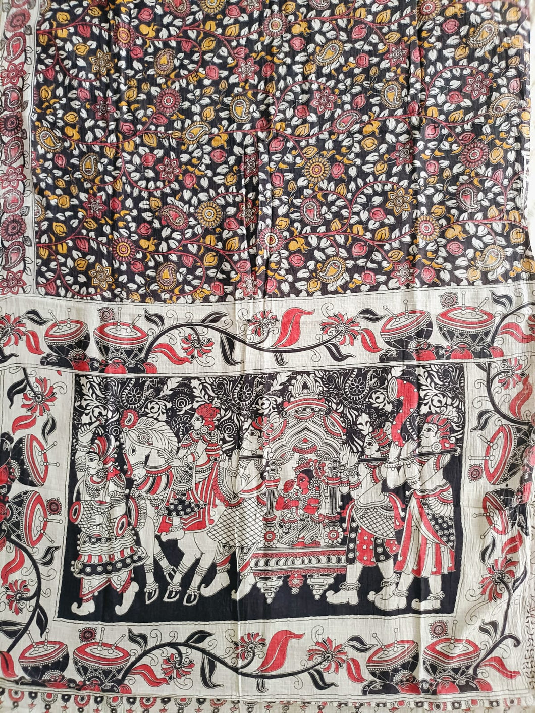 Pure Kota Cotton with hand painted kalamkari Saree