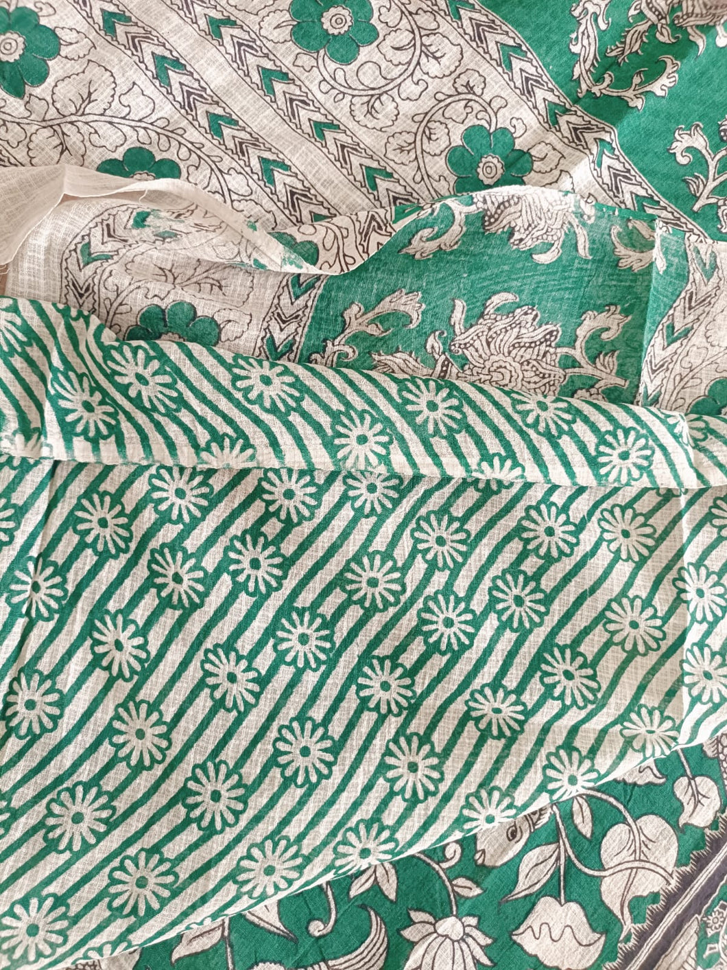 Pure Kota Cotton with hand painted kalamkari Saree