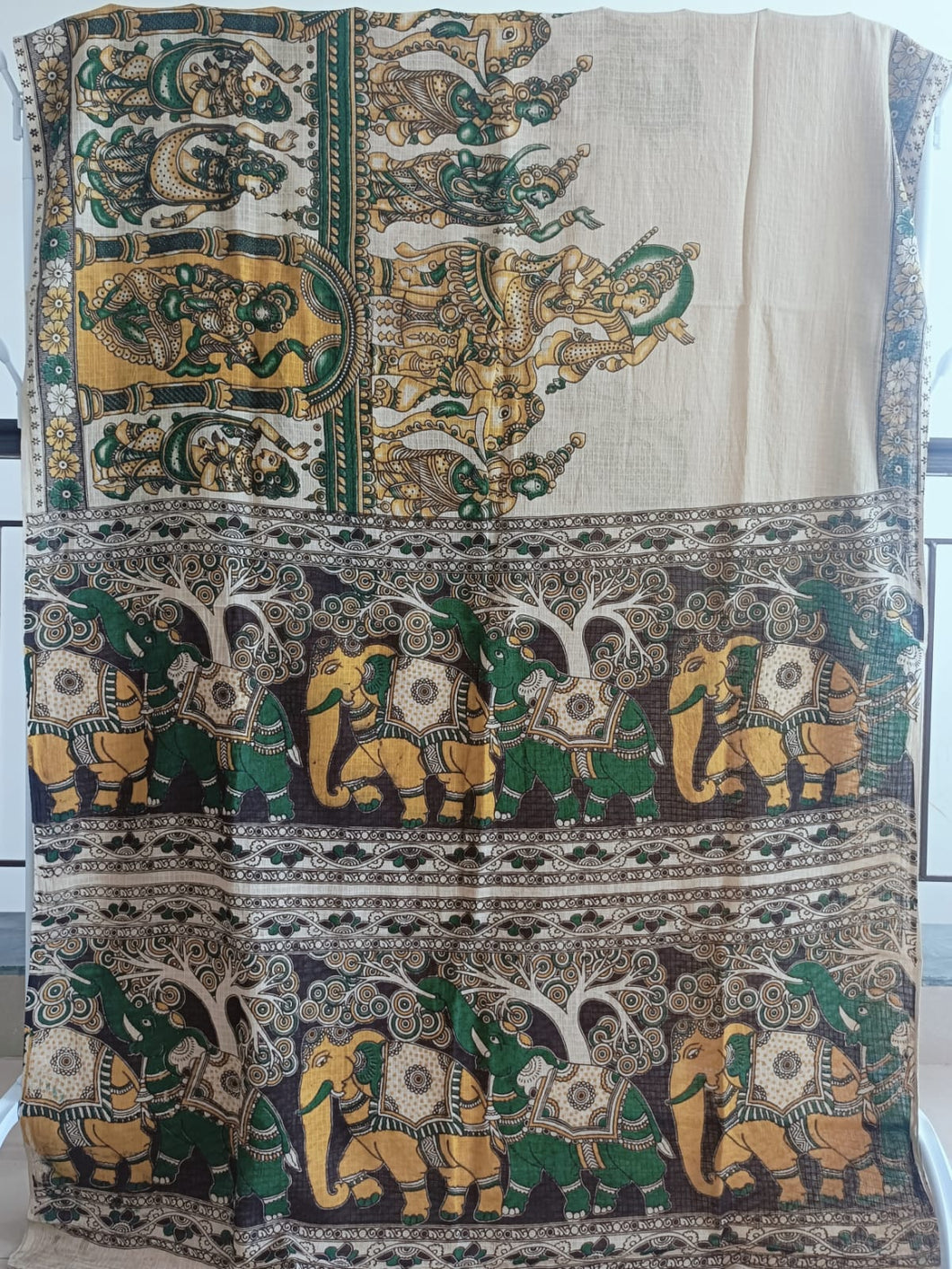 Pure Kota Cotton with hand painted kalamkari Saree