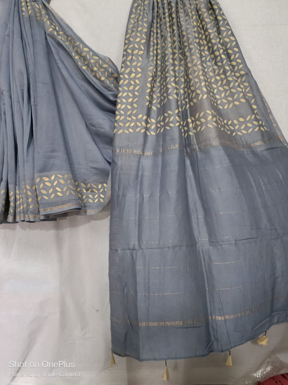 Applique/ Cut Work Chanderi Silk Cotton Saree